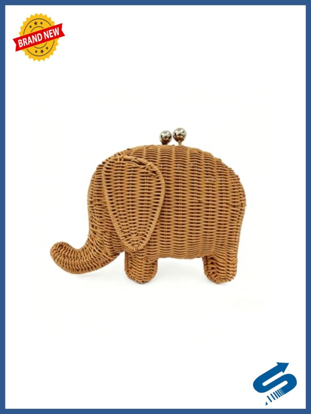 Rattan Woven Elephant Clutch Crossbody Chain Strap Beach Handbag